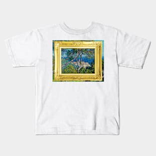 PANTONE MONET - Gold Framed Bordighera (1884) by Claude Monet Kids T-Shirt